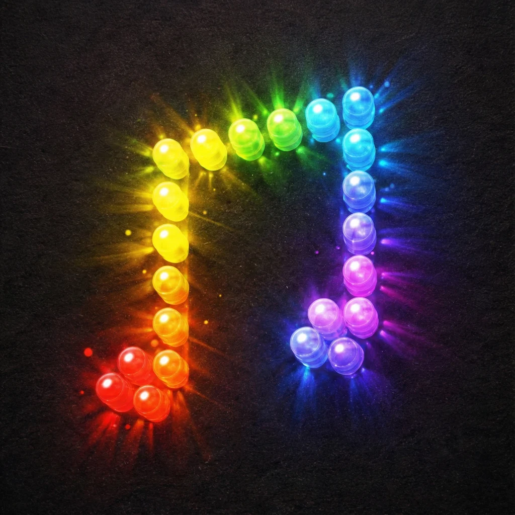 Illuminated rainbow pegs forming a music note