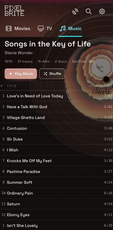 Songs in the Key of Life by Stevie Wonder in Pixel Brite on a phone
